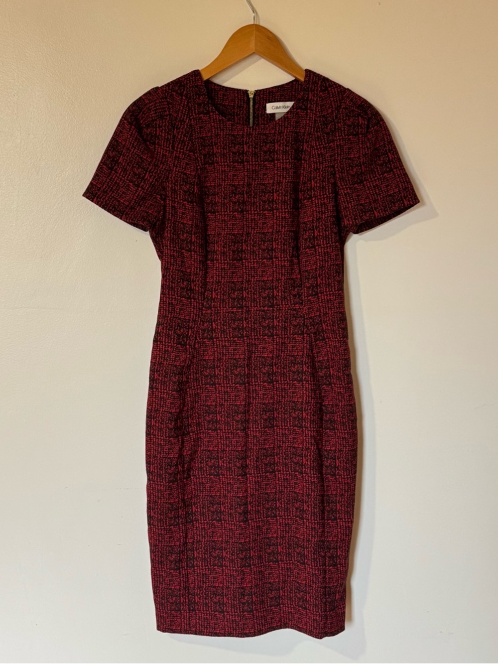 Calvin Klein Red Tweed Midi Sheath Dress